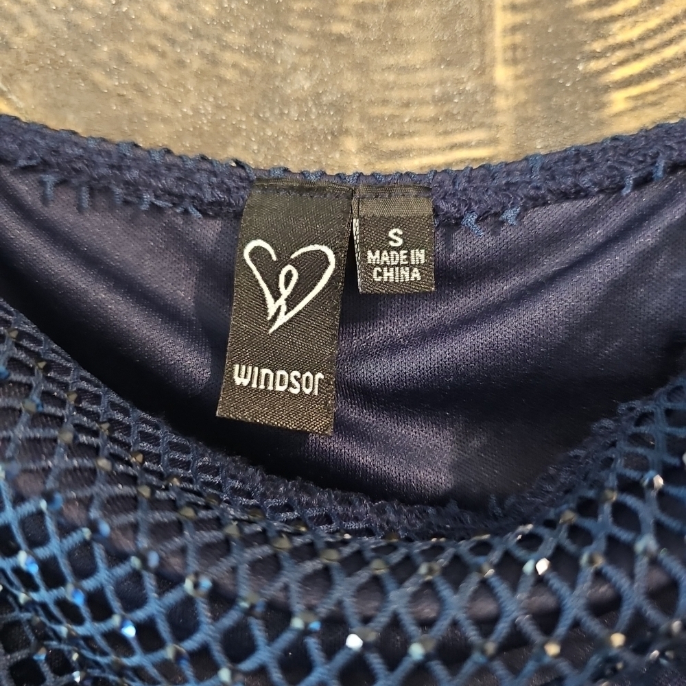 Windsor Royal Blue Rhinestone Fish Net Dress Party Cocktail - Picture 4 of 5